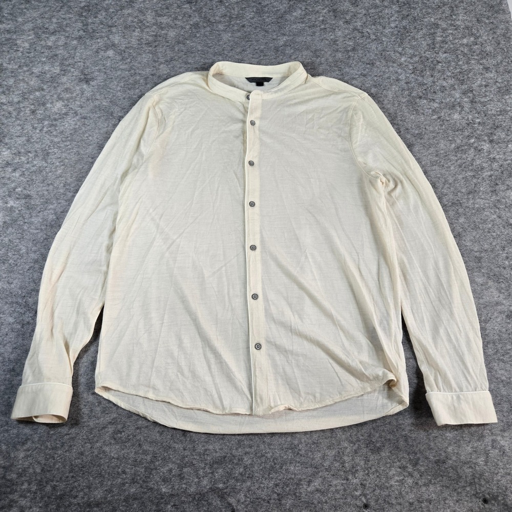 John Varvatos Mens Cream Merino Wool Band Collar Button Down Shirt Size L